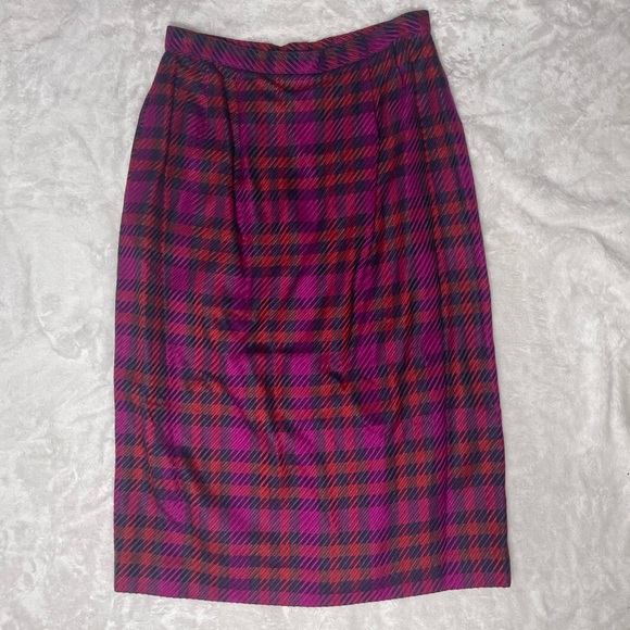 Kasper Skirt Suit Chanel Like Checkered Plaid Purple Red Vintage - Picture 4 of 8